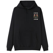 A black oversized hoodie with a small It's OK To Be A Little Odd graphic on the left chest.