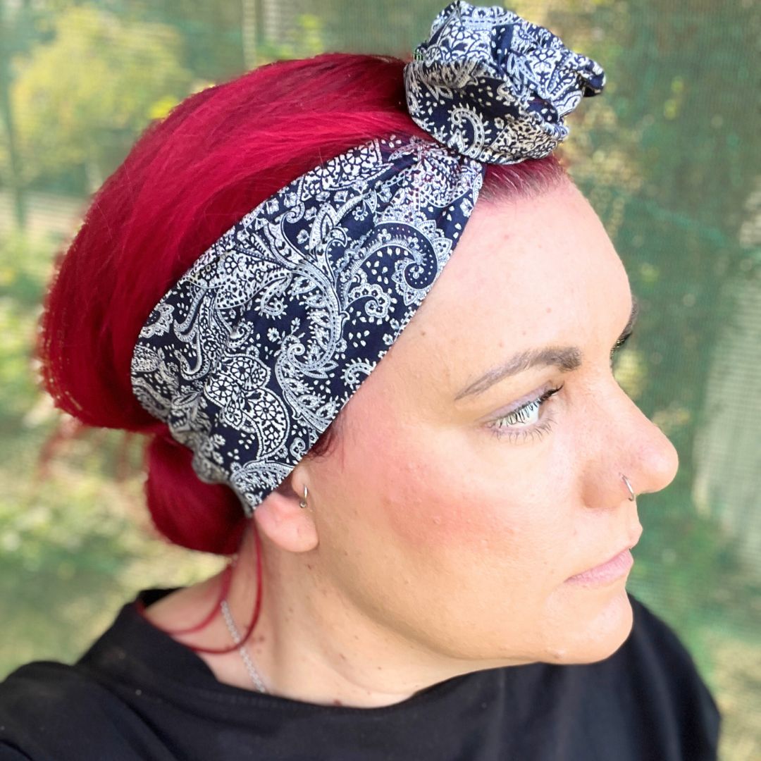 Navy Blue Paisley Wire Headband