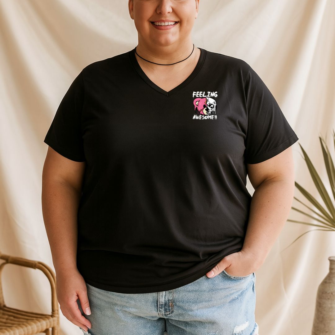 Feeling Awesome V Neck Oversized T-shirt