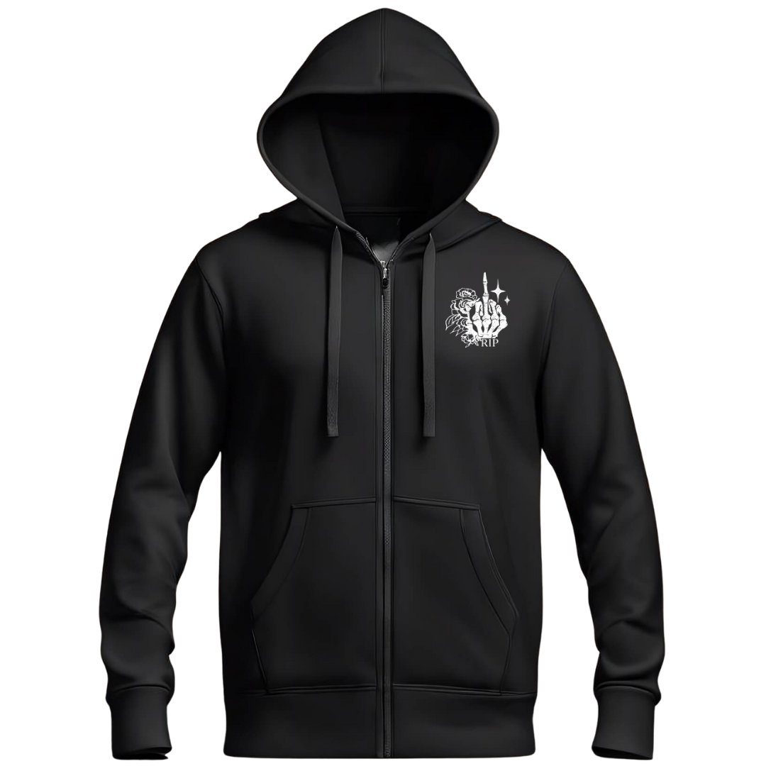 White in Memory Oversized Black Zip Up Hoodie