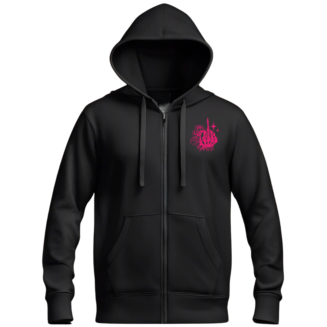 Pink in Memory Oversized Black Zip Up Hoodie