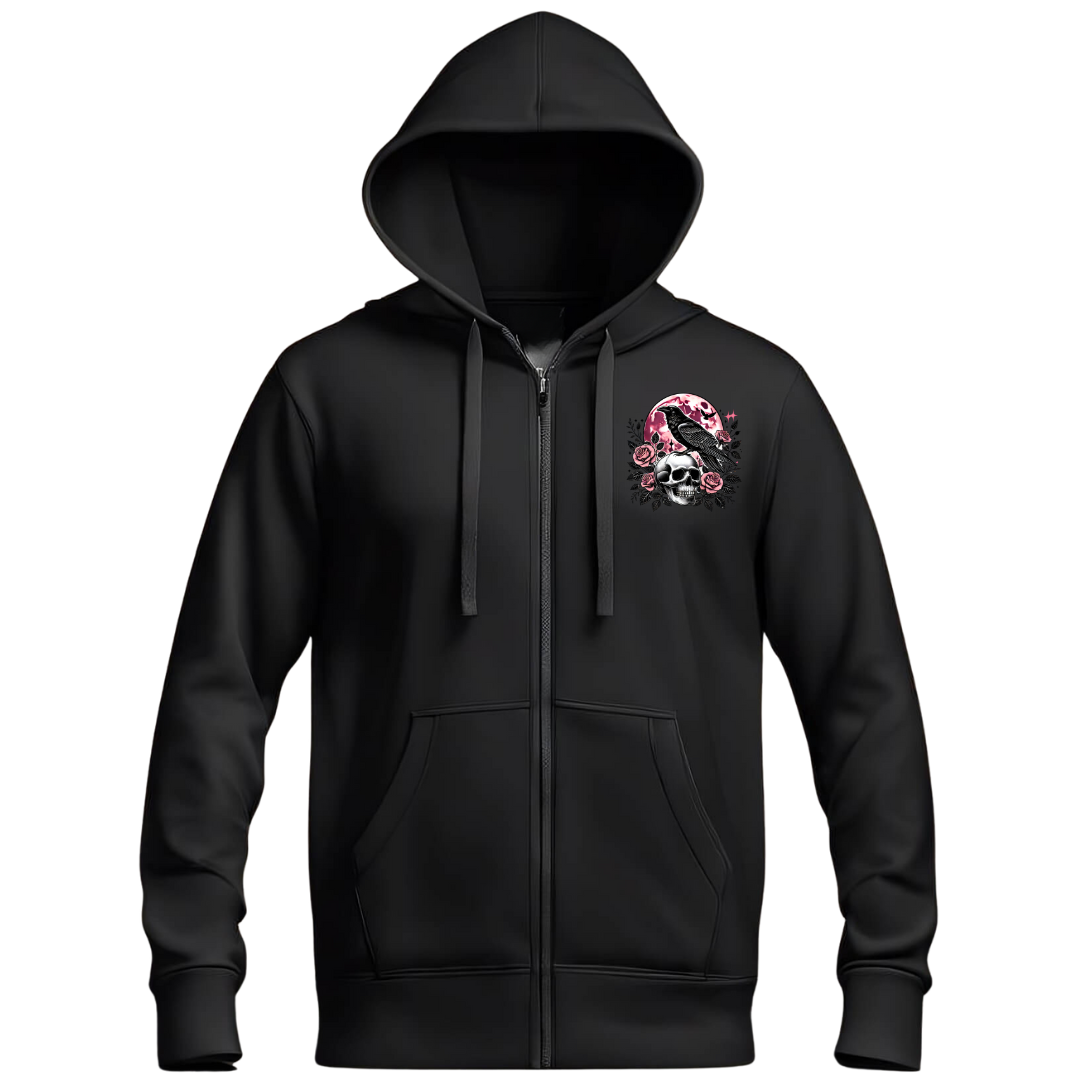 Raven of Death Oversized Black Zip Up Hoodie