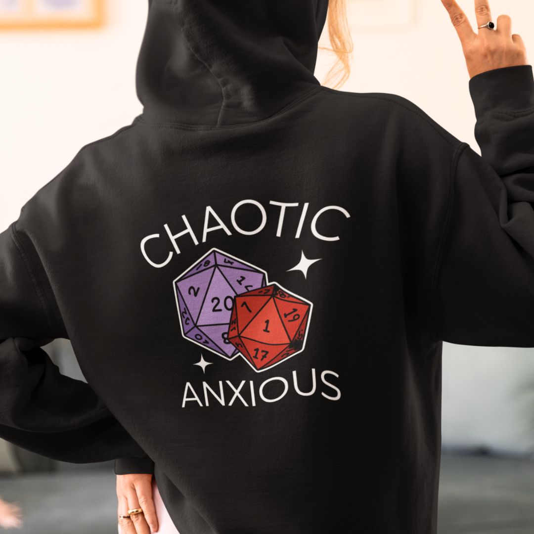 Chaotic Anxious oversized Black Hoodie