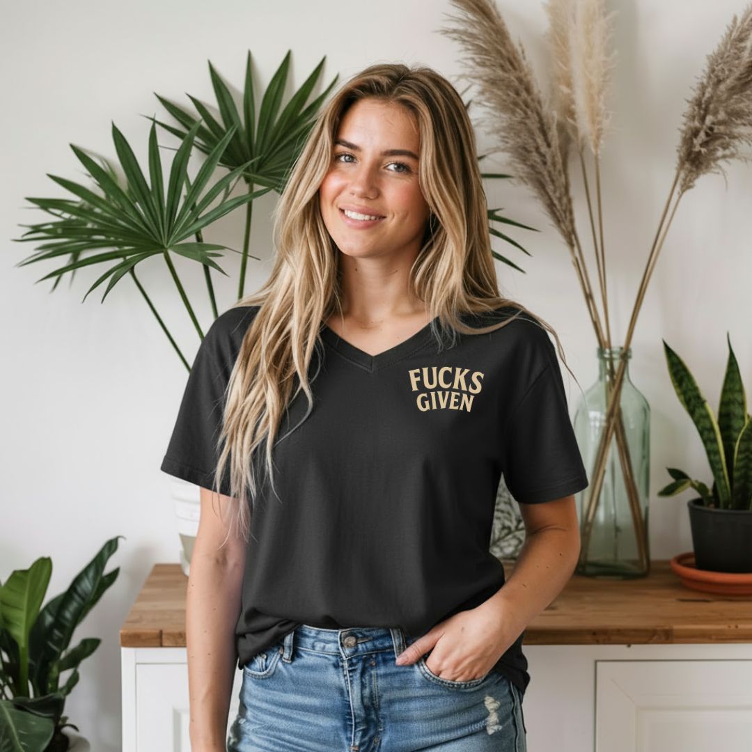 Fucks Given Zilch V Neck Oversized T-shirt