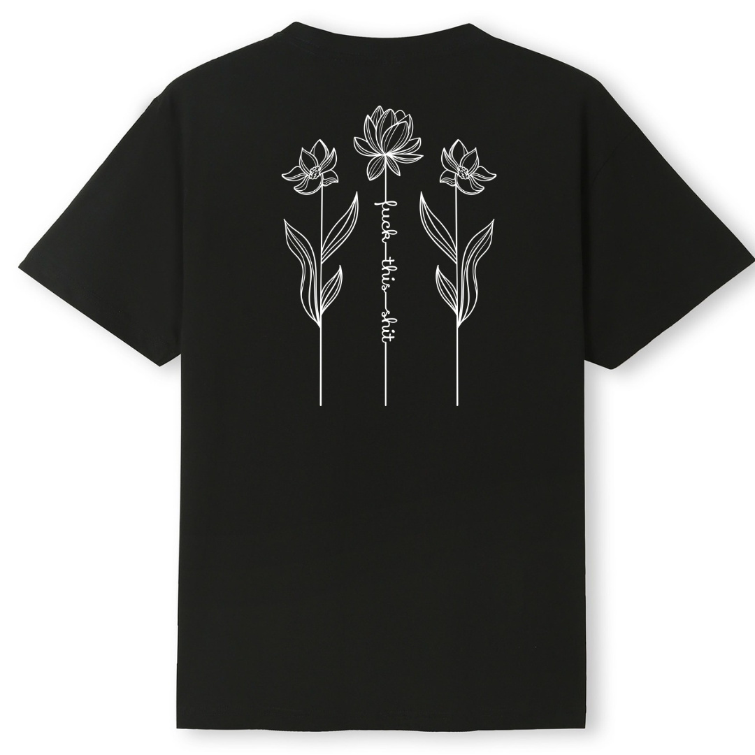 Navy blue t-shirt with a logo on the back against a white background