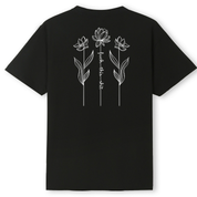 Navy blue t-shirt with a logo on the back against a white background