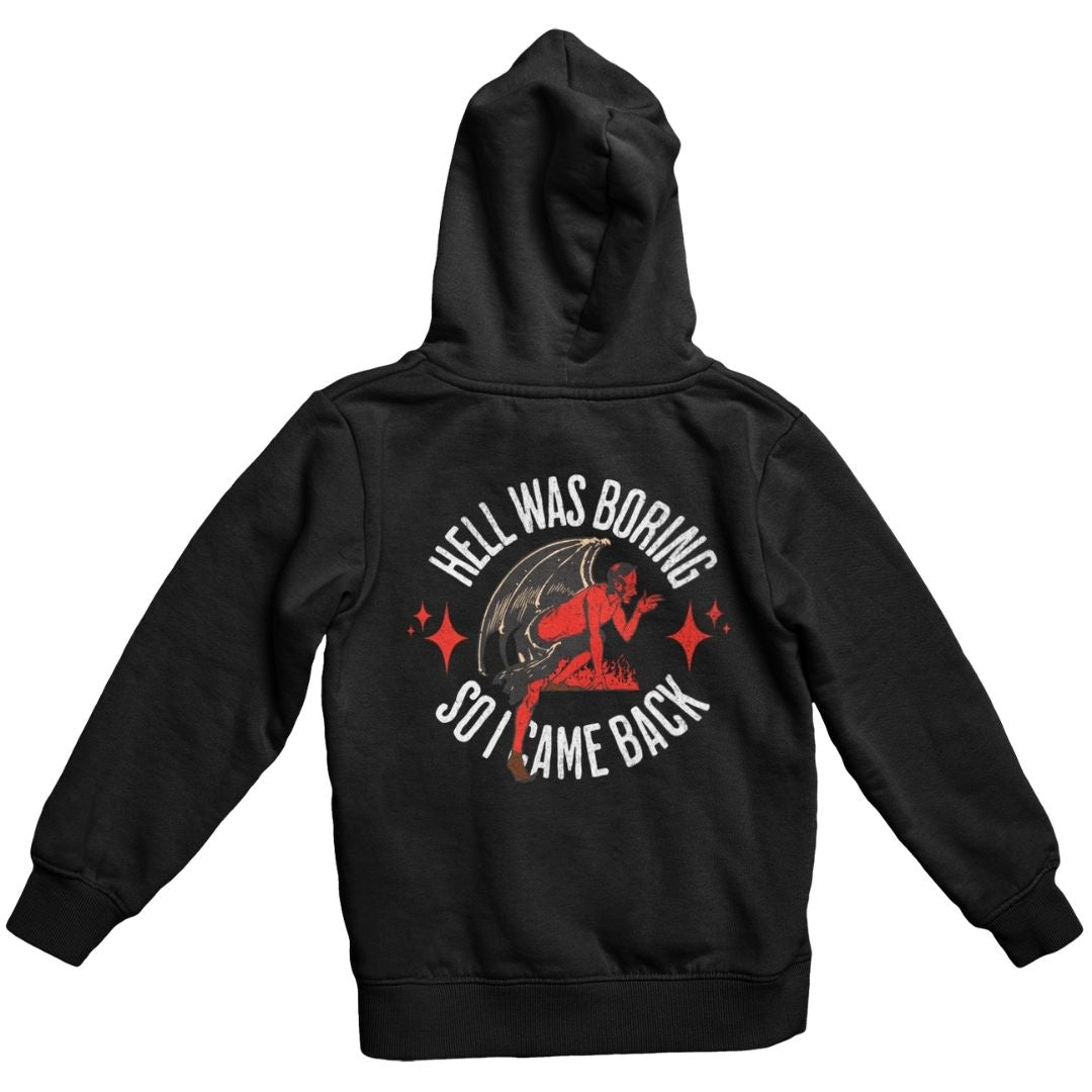 Hell was boring Oversized Black Zip Up Hoodie