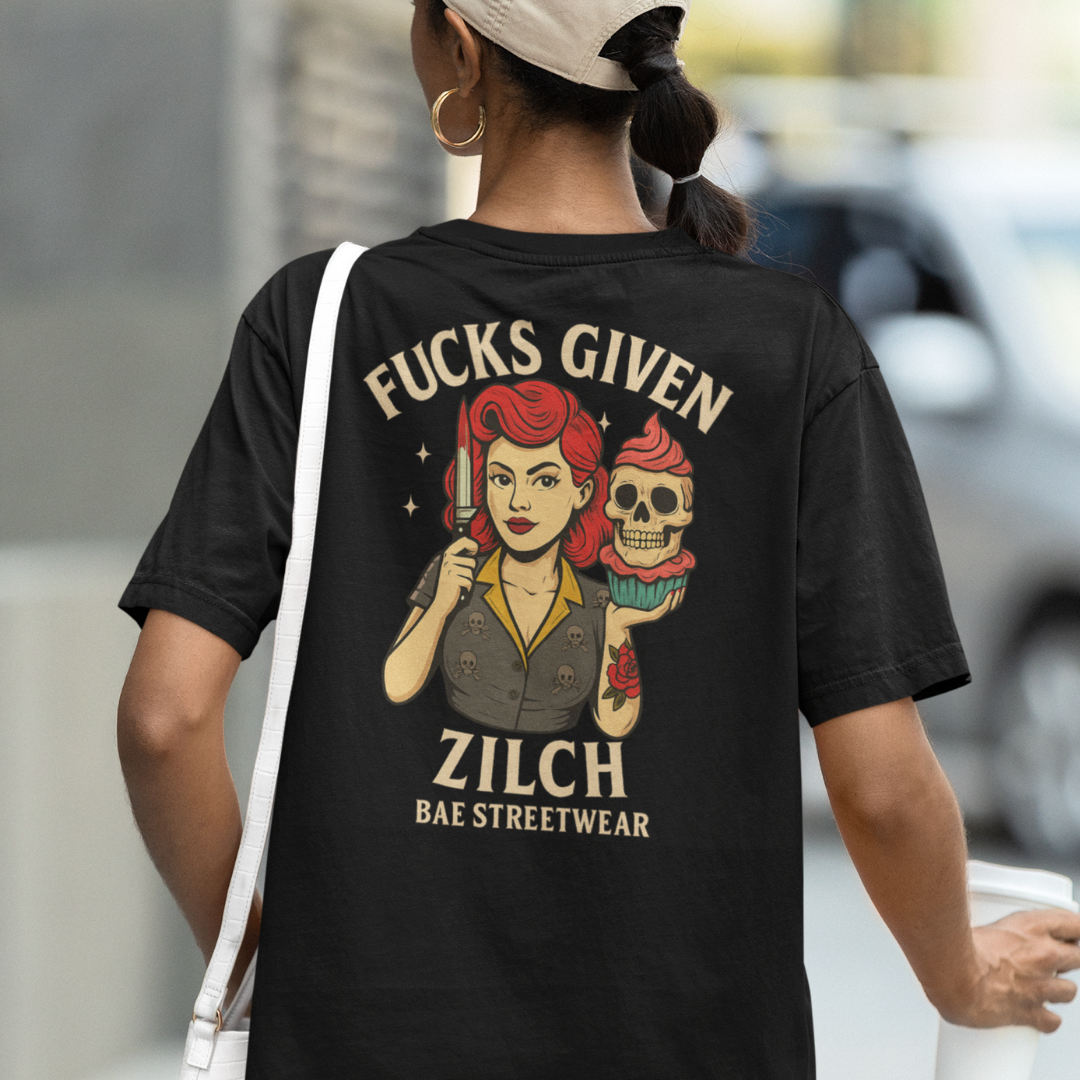 Fucks Given Zilch V Neck Oversized T-shirt