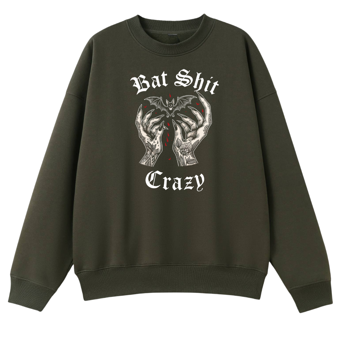ArmyGreenCrewNeck-BatShitCrazy-FrontPrint.png