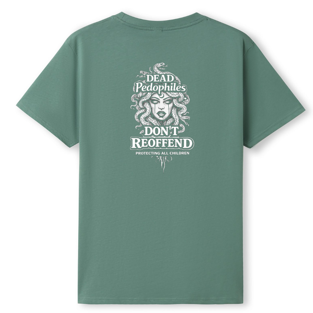Green t-shirt with white graphic and text on a white background