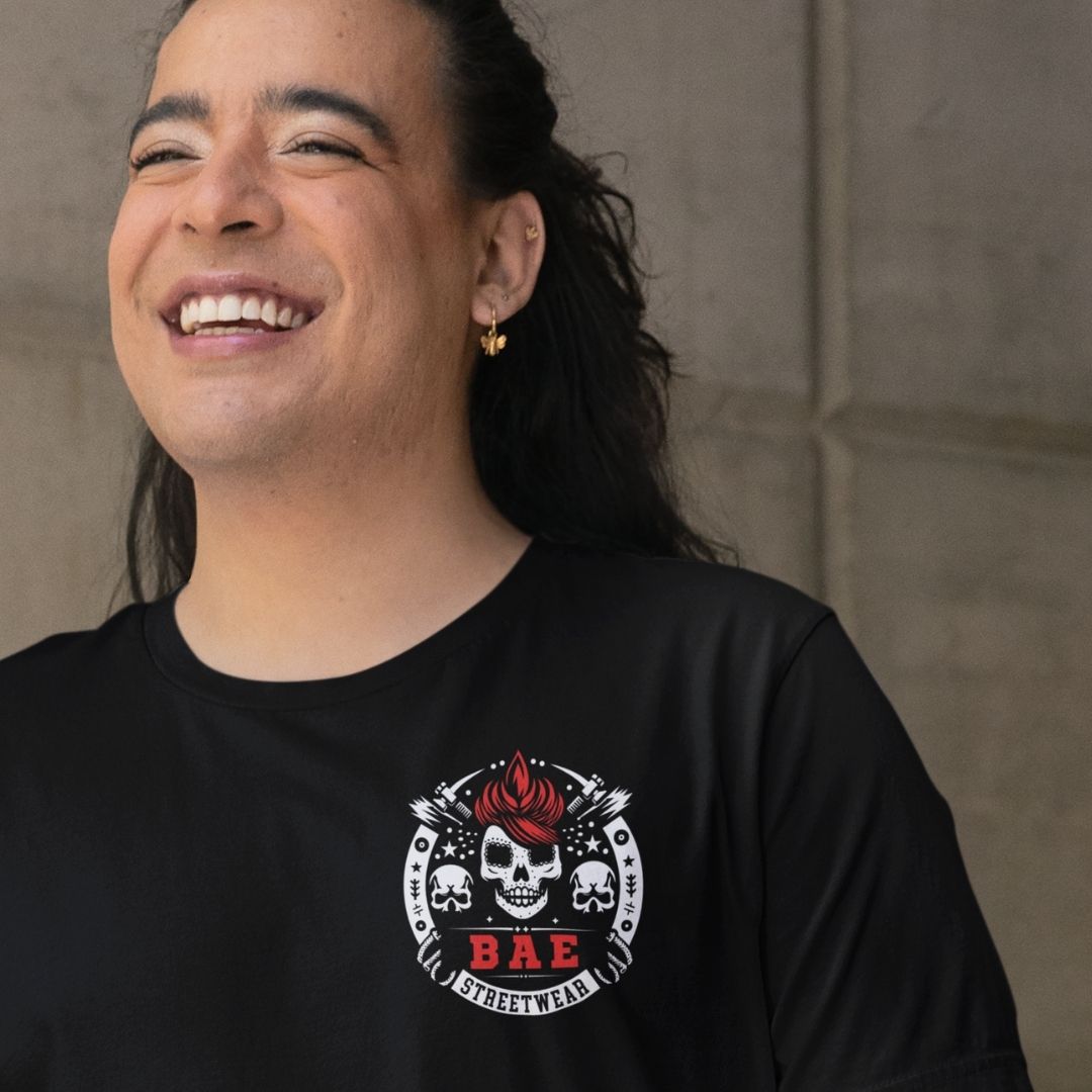 Oversized Bae Streetwear Logo Tee on plus size model, streetwear fashion Australia