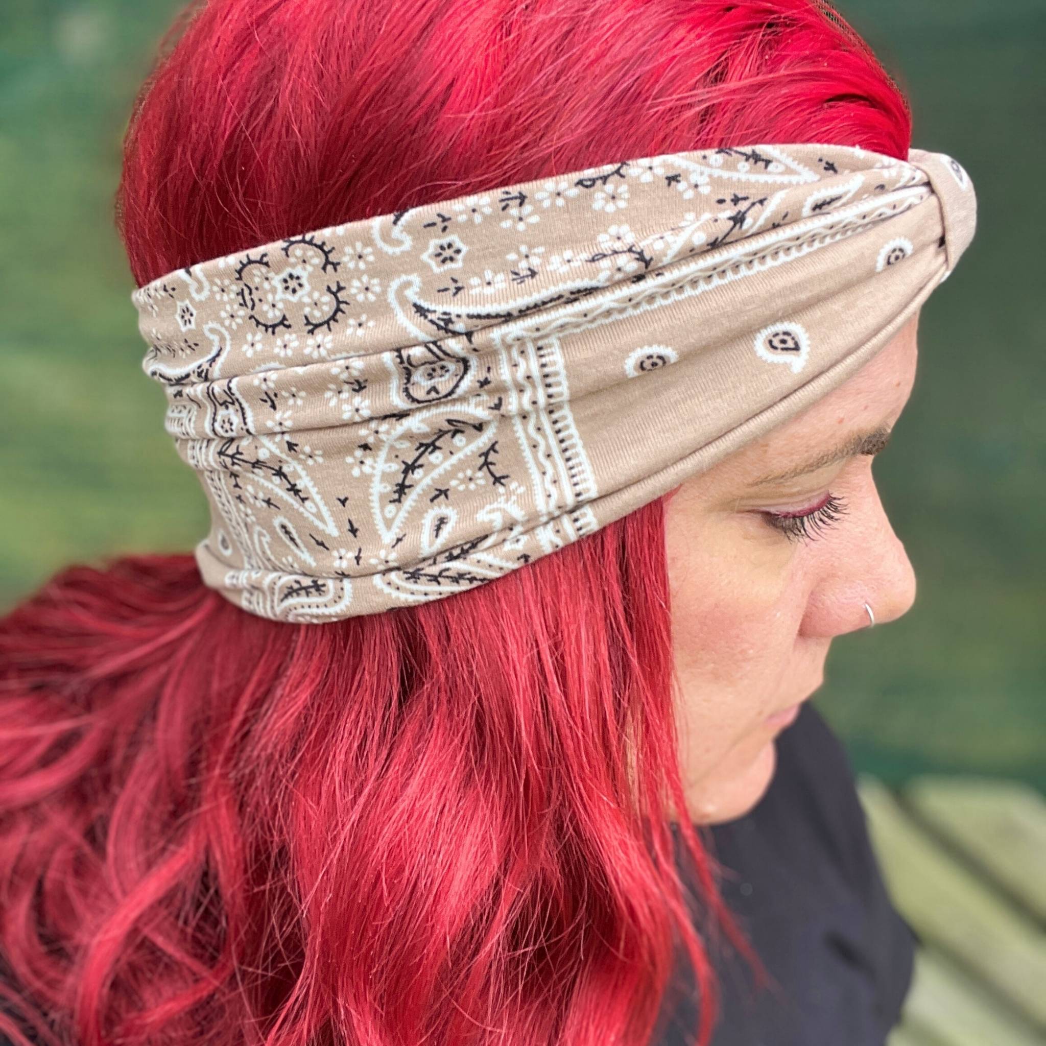 Beige Paisley Stretch Headband