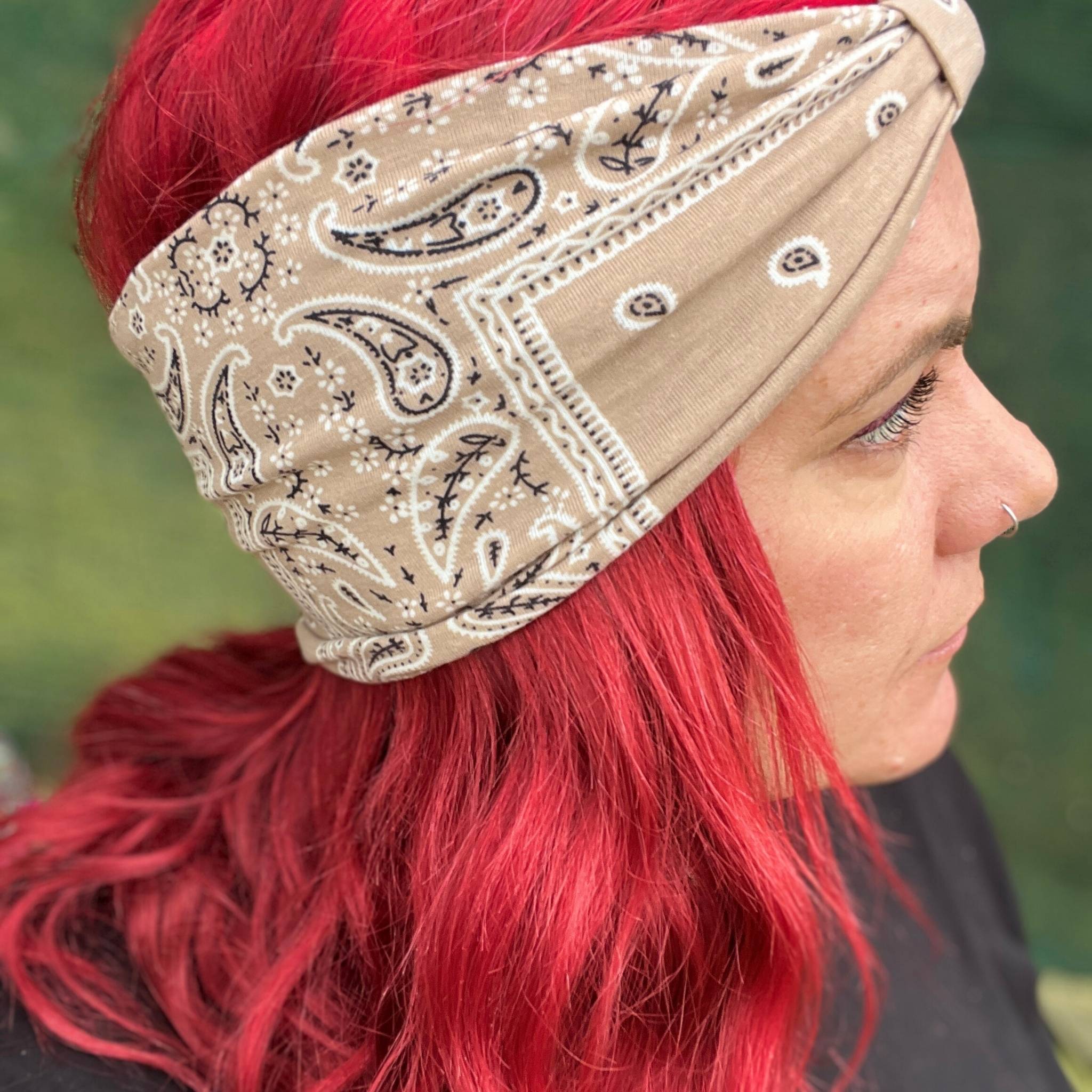 Beige Paisley Stretch Headband