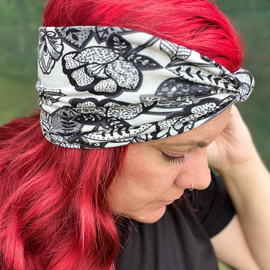 Black and White Floral Head Wrap