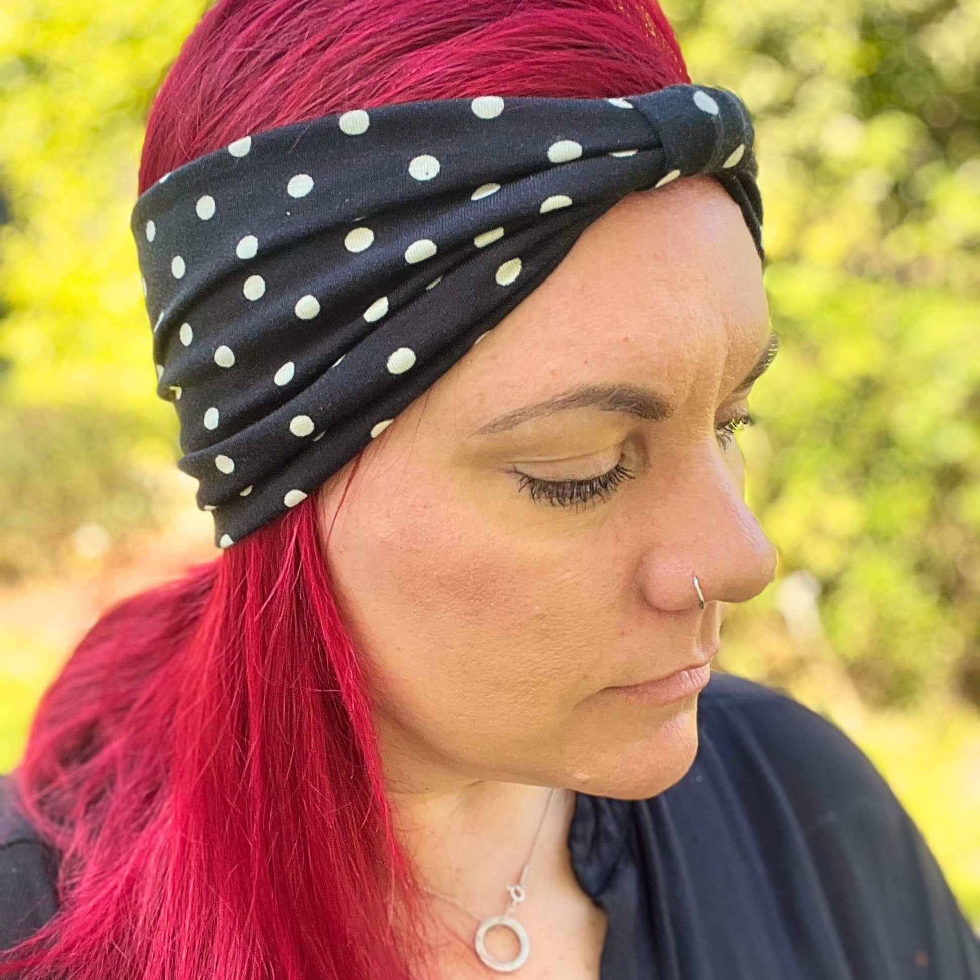 Black and White Polka Dot wide stretch headband for women