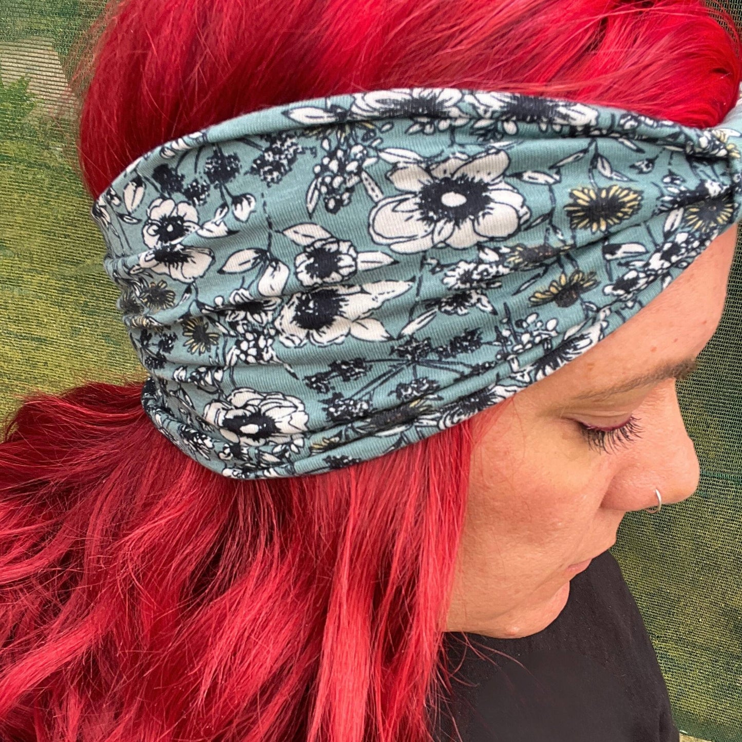 Blue Floral Twist Headband