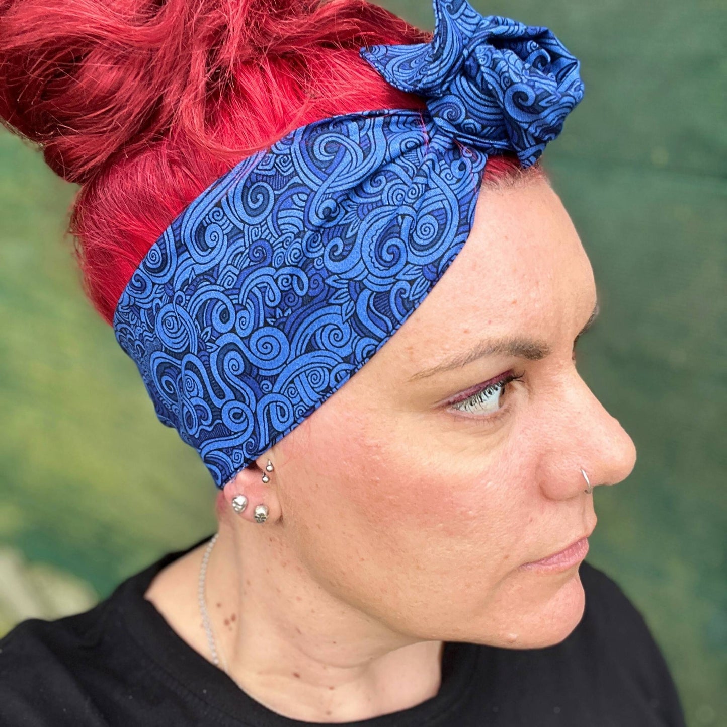 Blue Maori Koru Head Scarf Wraps handmade in Australia