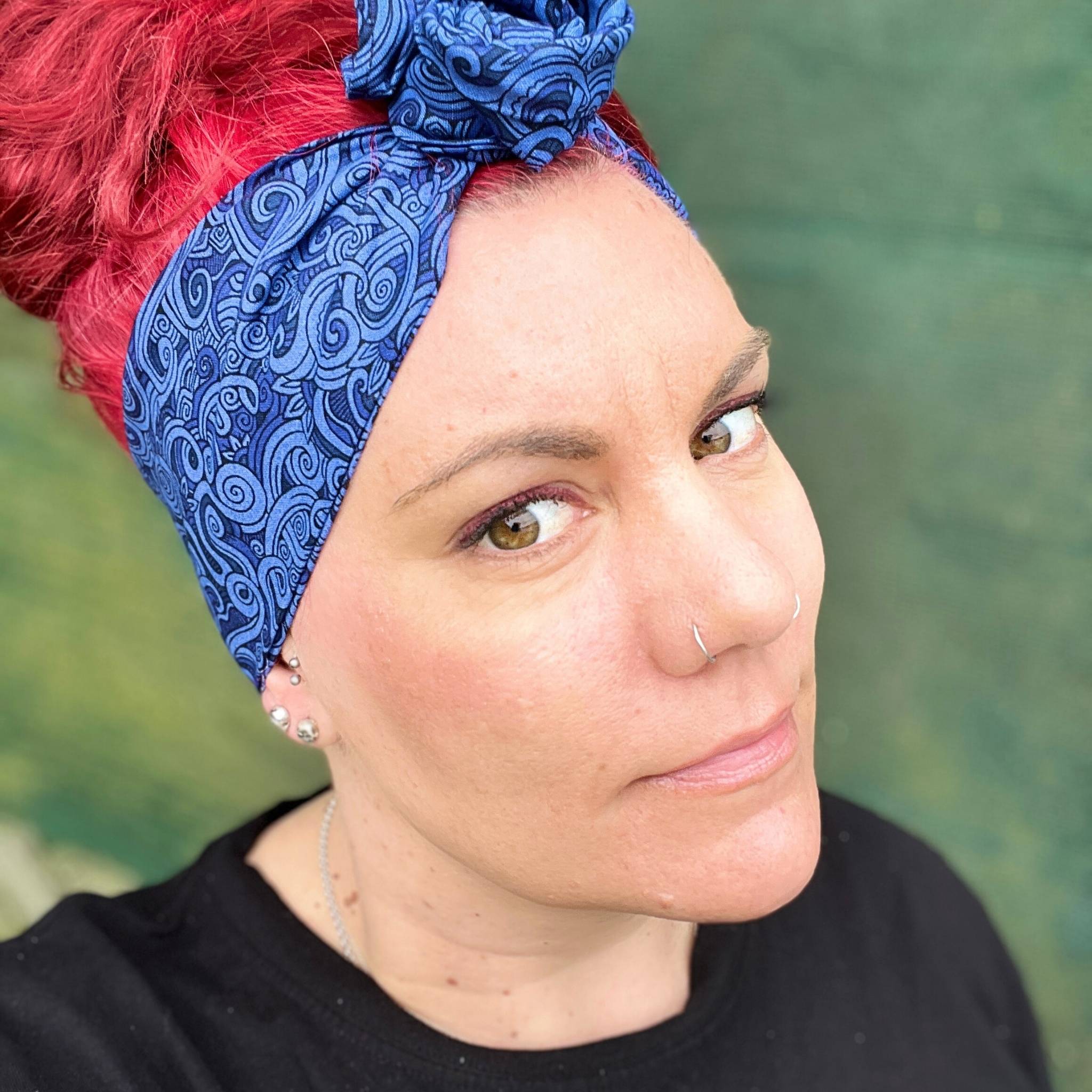 Blue Maori Koru Head Scarf Wraps handmade in Australia