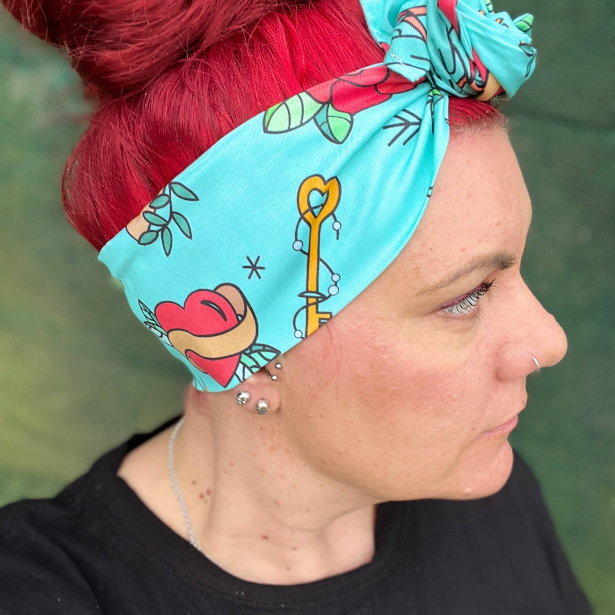Head Scarf Wraps Blue Tattoo Wired Headband