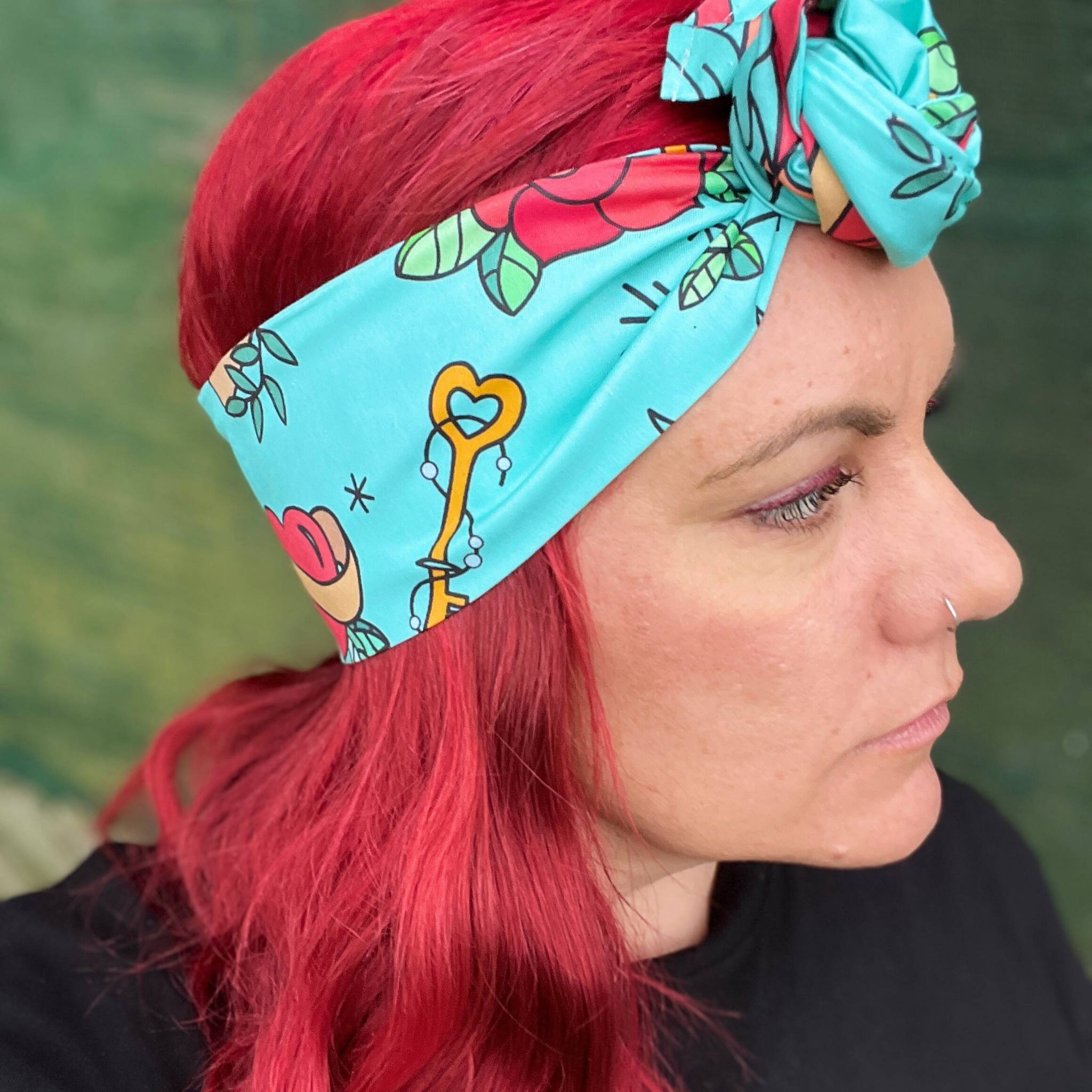 Head Scarf Wraps Blue Tattoo Wired Headband