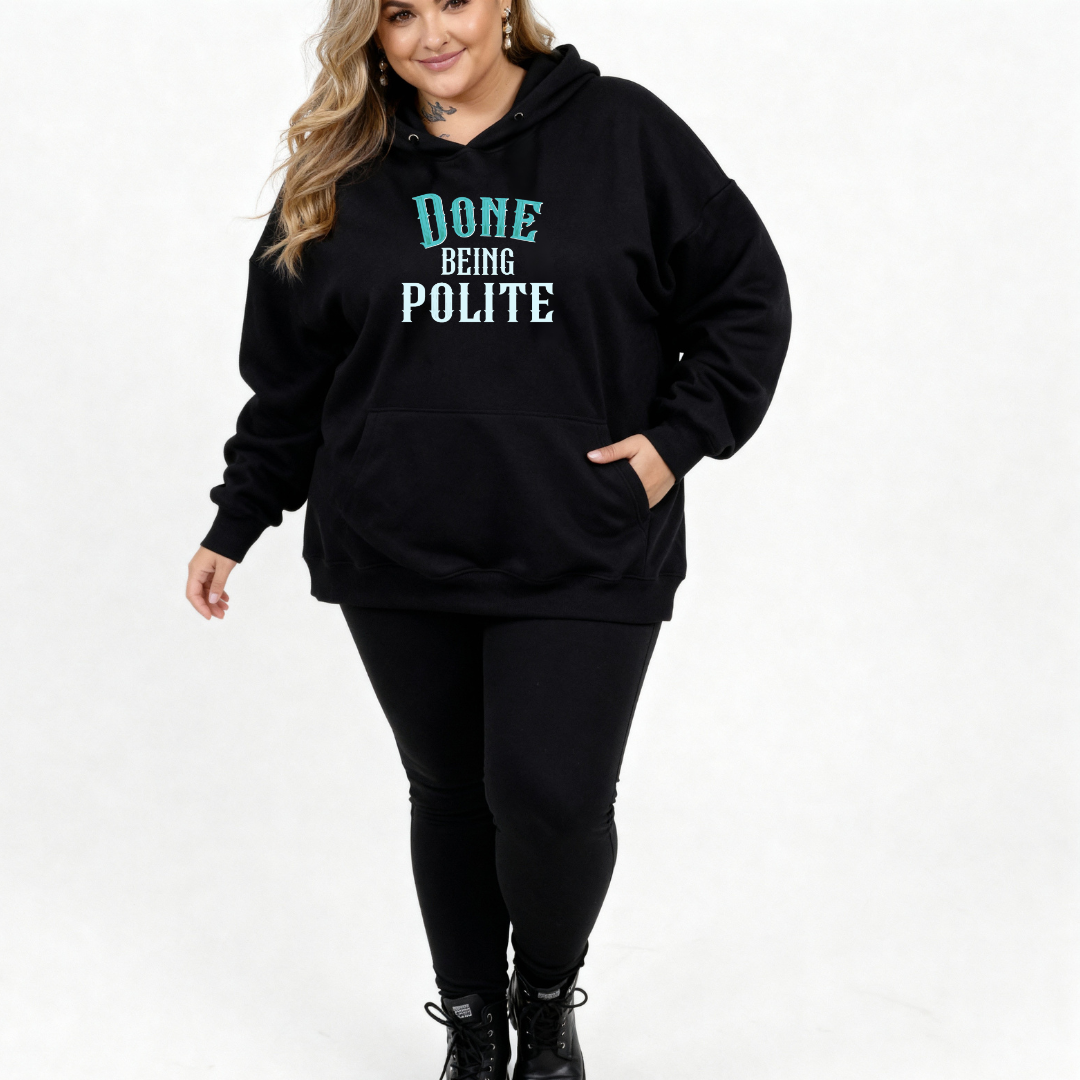 Done Being Polite College varsity graphic print detail oversized black cotton hoodie plus size women's Australia