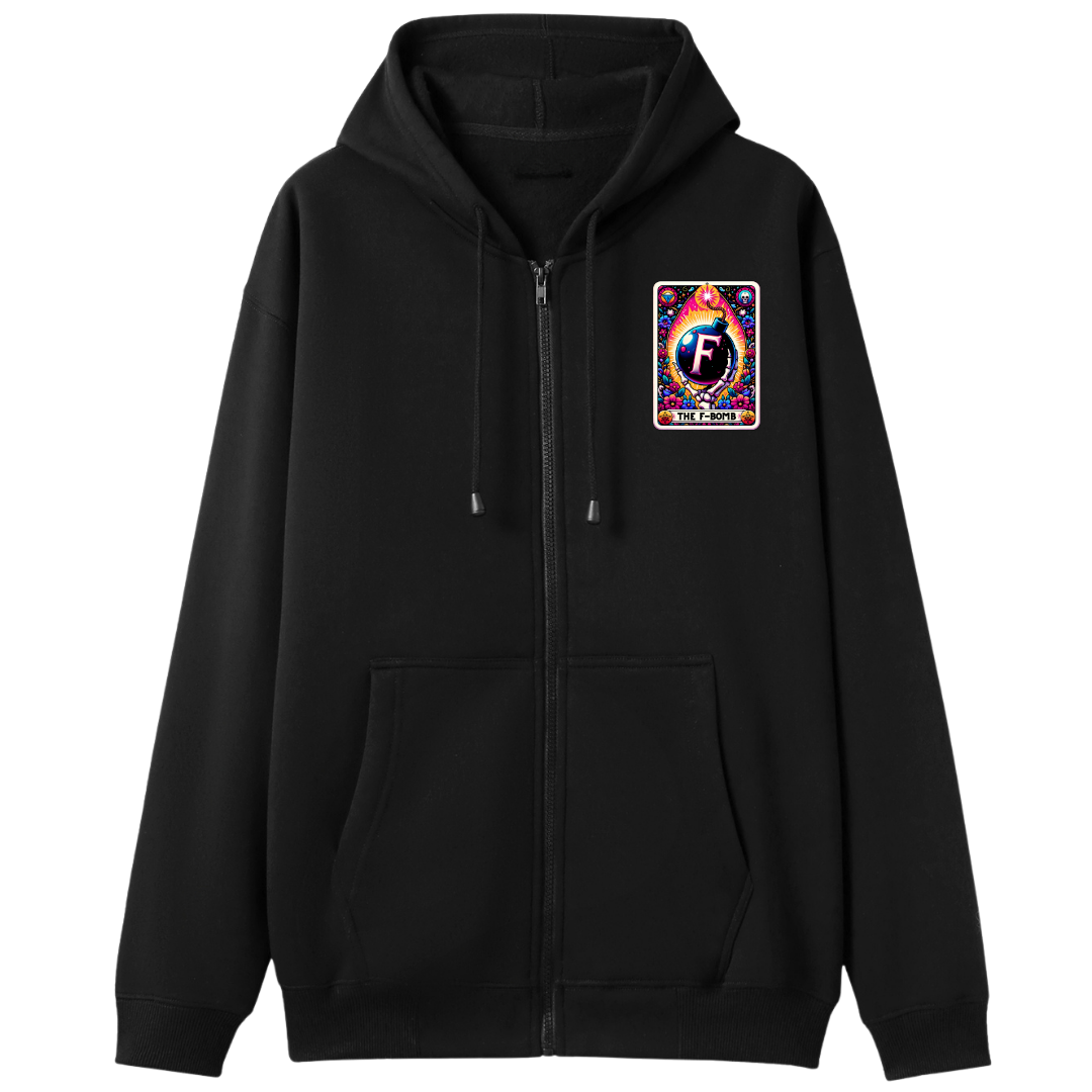 A black zip-up hoodie with a white circular graphic on the left chest that reads 'Bae Sandwich'. The hoodie features a front zipper, drawstrings, and kangaroo pockets, shown against a plain white background.