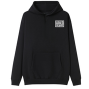 A black pullover hoodie with a white circular chest graphic on the left side, featuring a hand symbol inside a circle with the text 'DEADLY HEARD' and 'DEADLY HEARD STUDIOS'. The hoodie has a front kangaroo pocket and is shown against a plain white background.