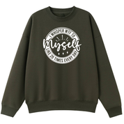Green sweatshirt with humorous text design on a white background
