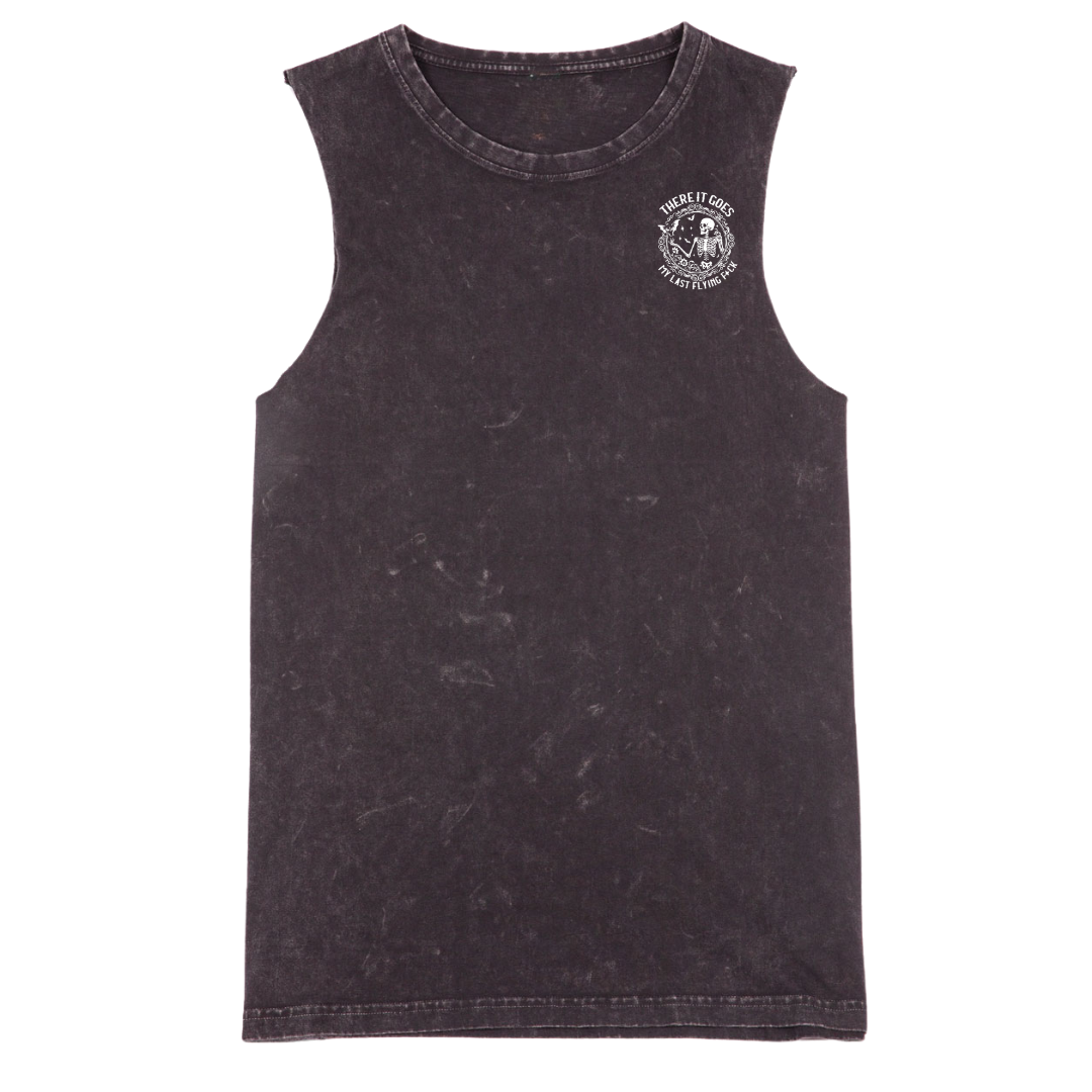Black sleeveless shirt with a logo on a white background