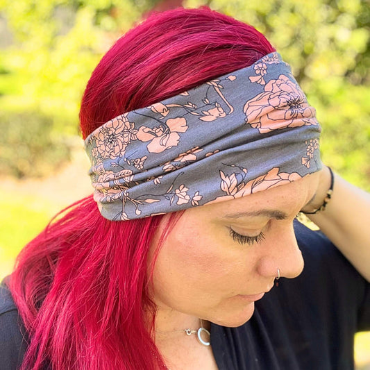 Grey and Orange Extra Wide Stretch Headbands for Women