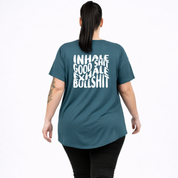 Back view of teal Inhale Good Shit Exhale Bullshit oversized tee, relaxed drop shoulder fit, bold white stacked text DTF print, Bae Bands Australia