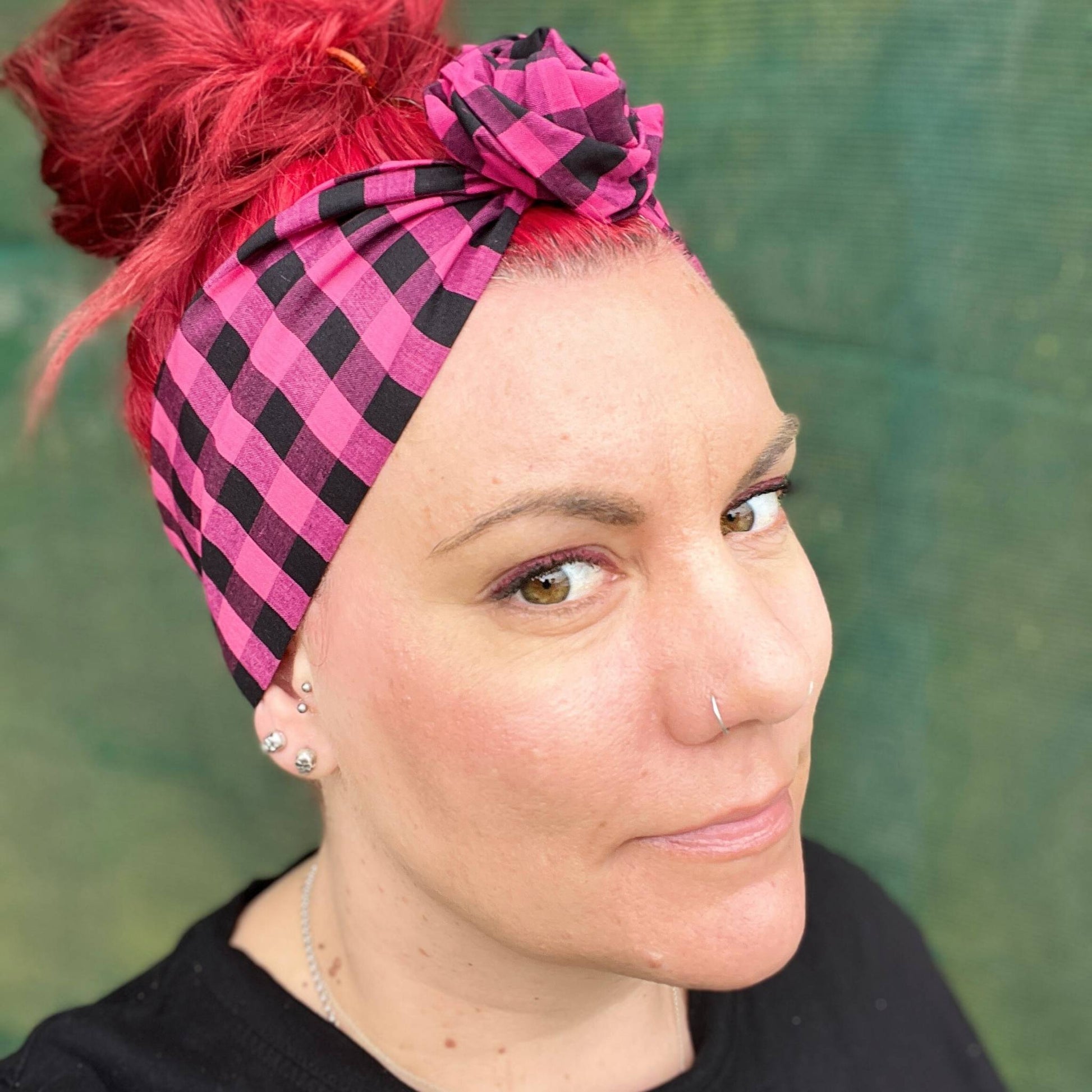 Pink Headband Gingham Design handmade in Australia