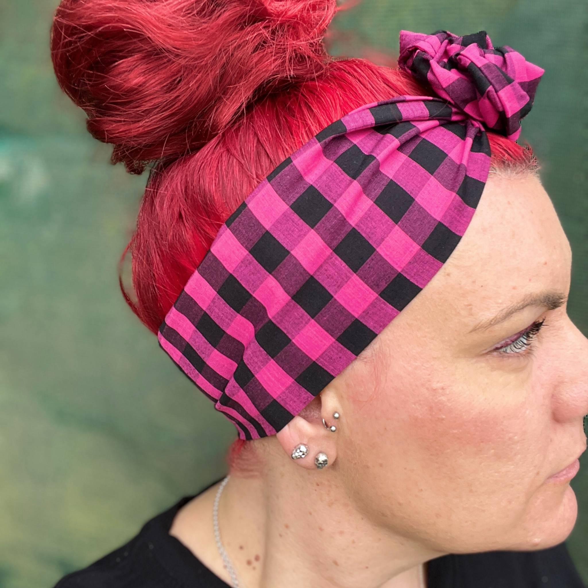 Pink Headband Gingham Design handmade in Australia