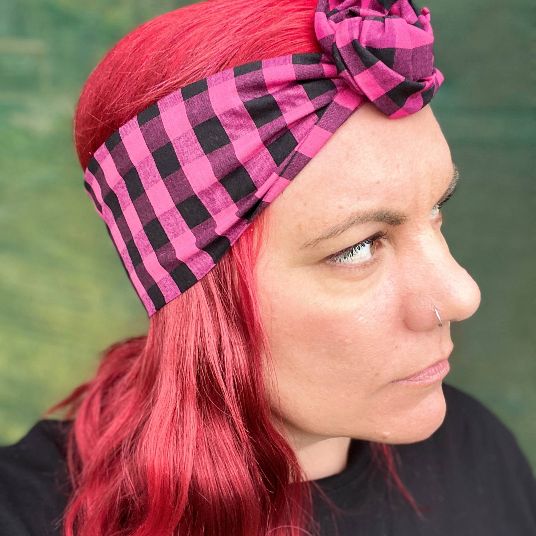 Pink Headband Gingham Design handmade in Australia