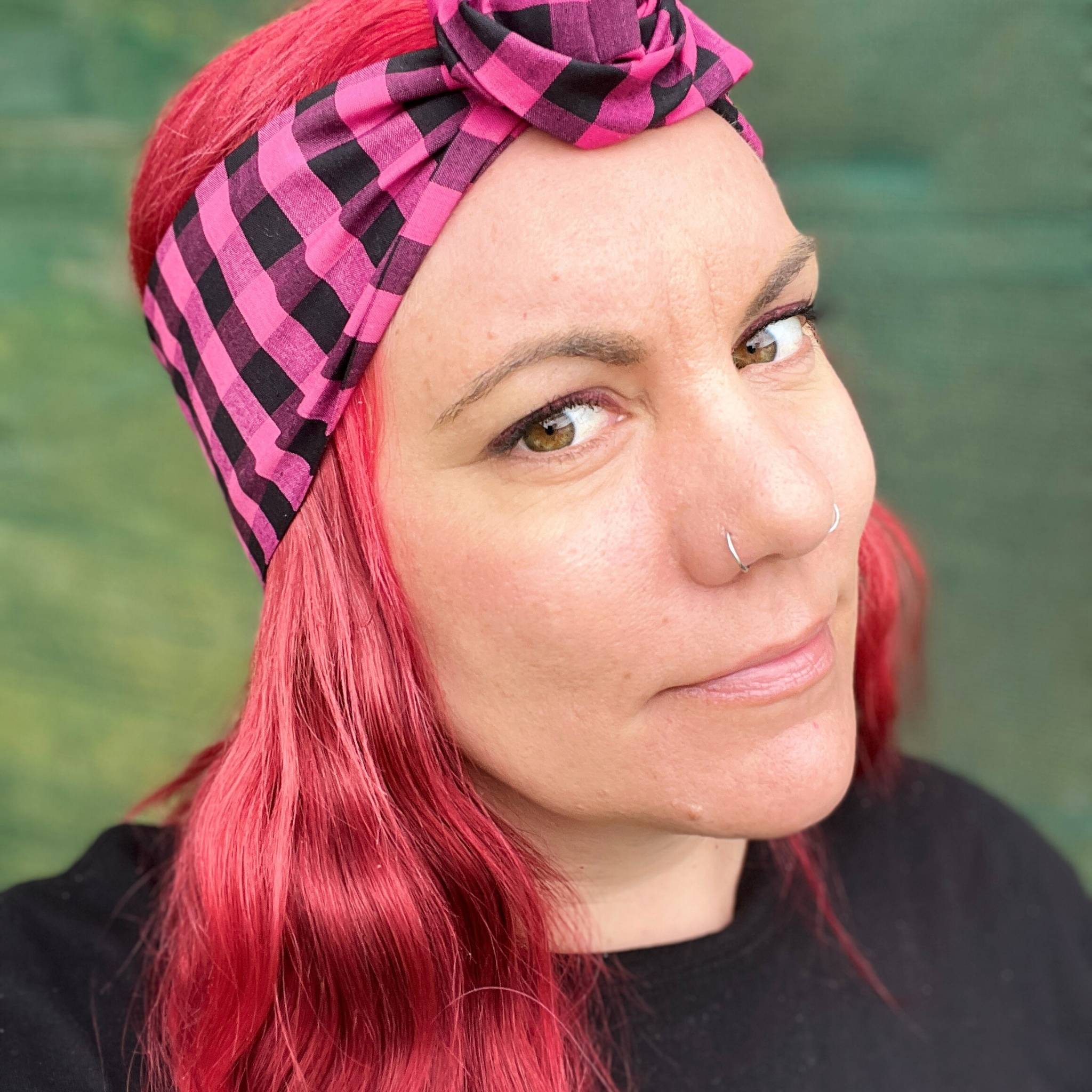 Pink Headband Gingham Design handmade in Australia