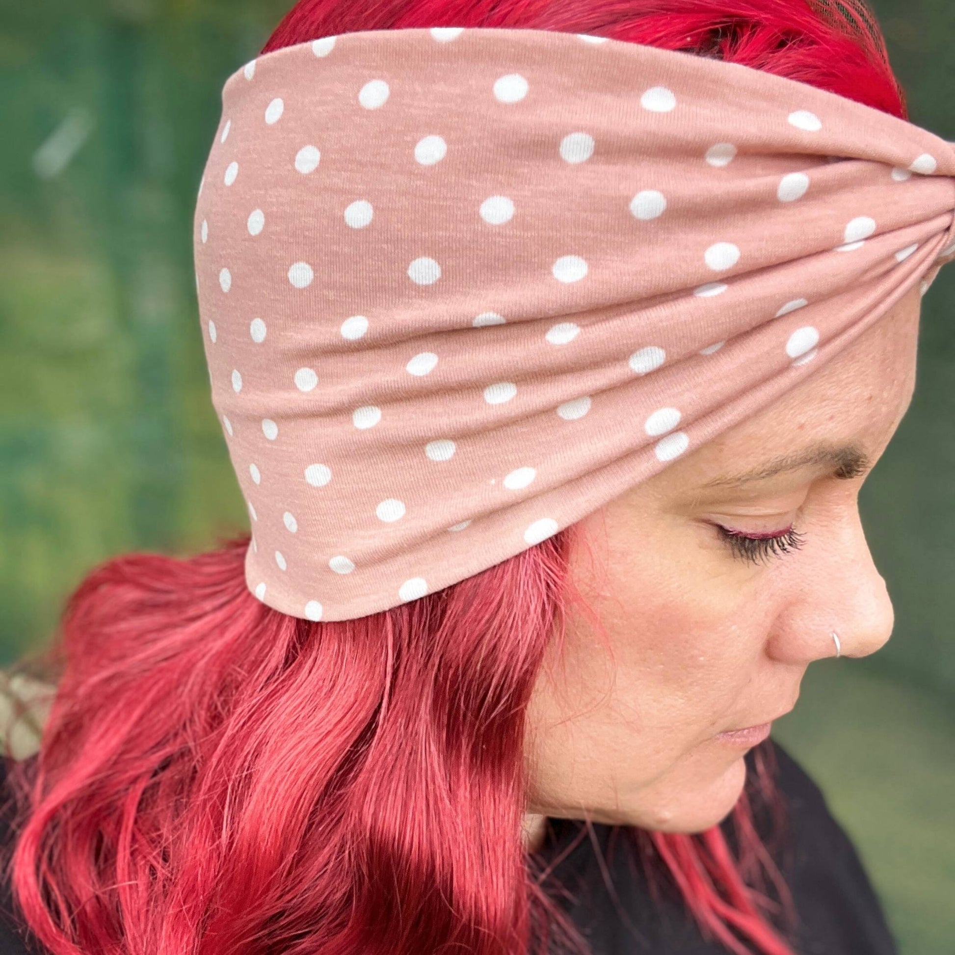 Pink with White Polka Dot Stretch Headband