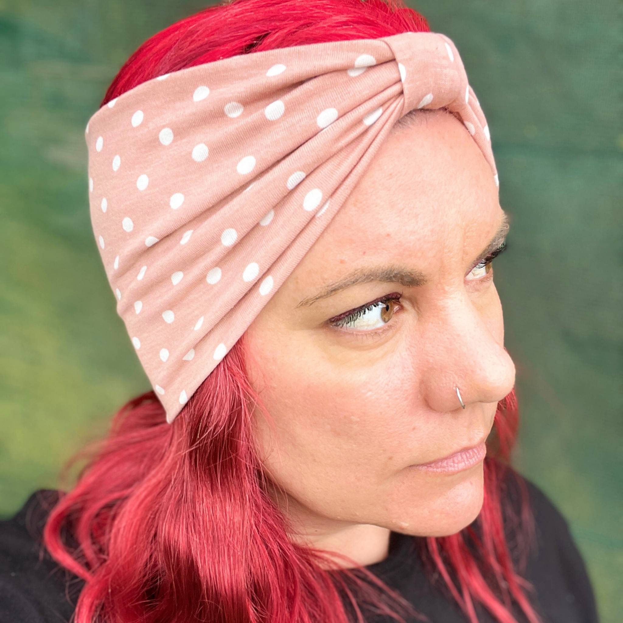 Pink with White Polka Dot Stretch Headband