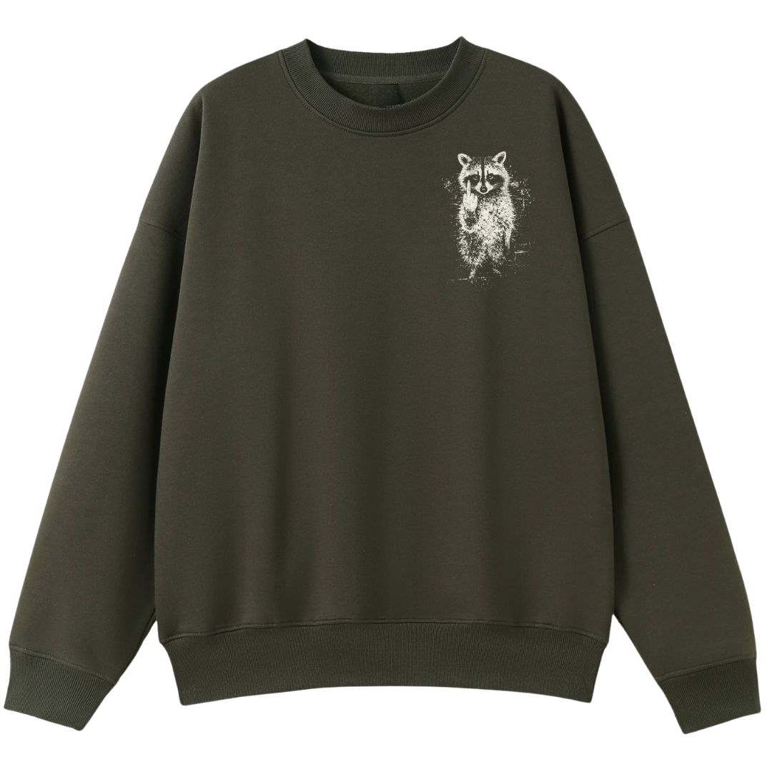 Green sweatshirt with a white logo on a white background