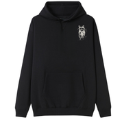 A black pullover hoodie with a white circular chest graphic on the left side, featuring a hand symbol inside a circle with the text 'DEADLY HEARD' and 'DEADLY HEARD STUDIOS'. The hoodie has a front kangaroo pocket and is shown against a plain white background.