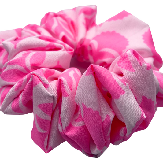 Fluro Pink and White Floral Scrunchie