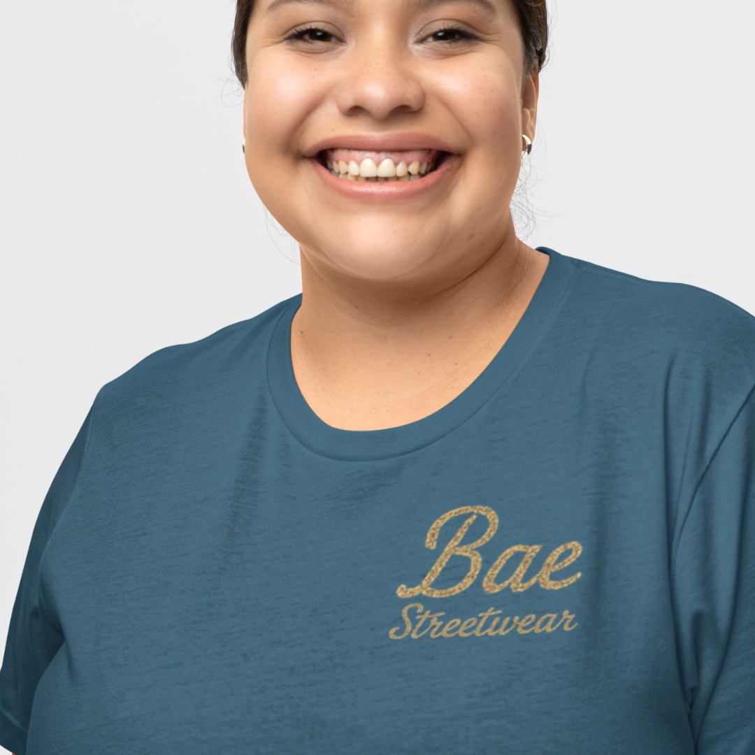 Bae Streetwear limited-edition plus-size graphic tee in Teal featuring ‘Own Your Wicked Side’ text on back and vintage skull woman profile with horns