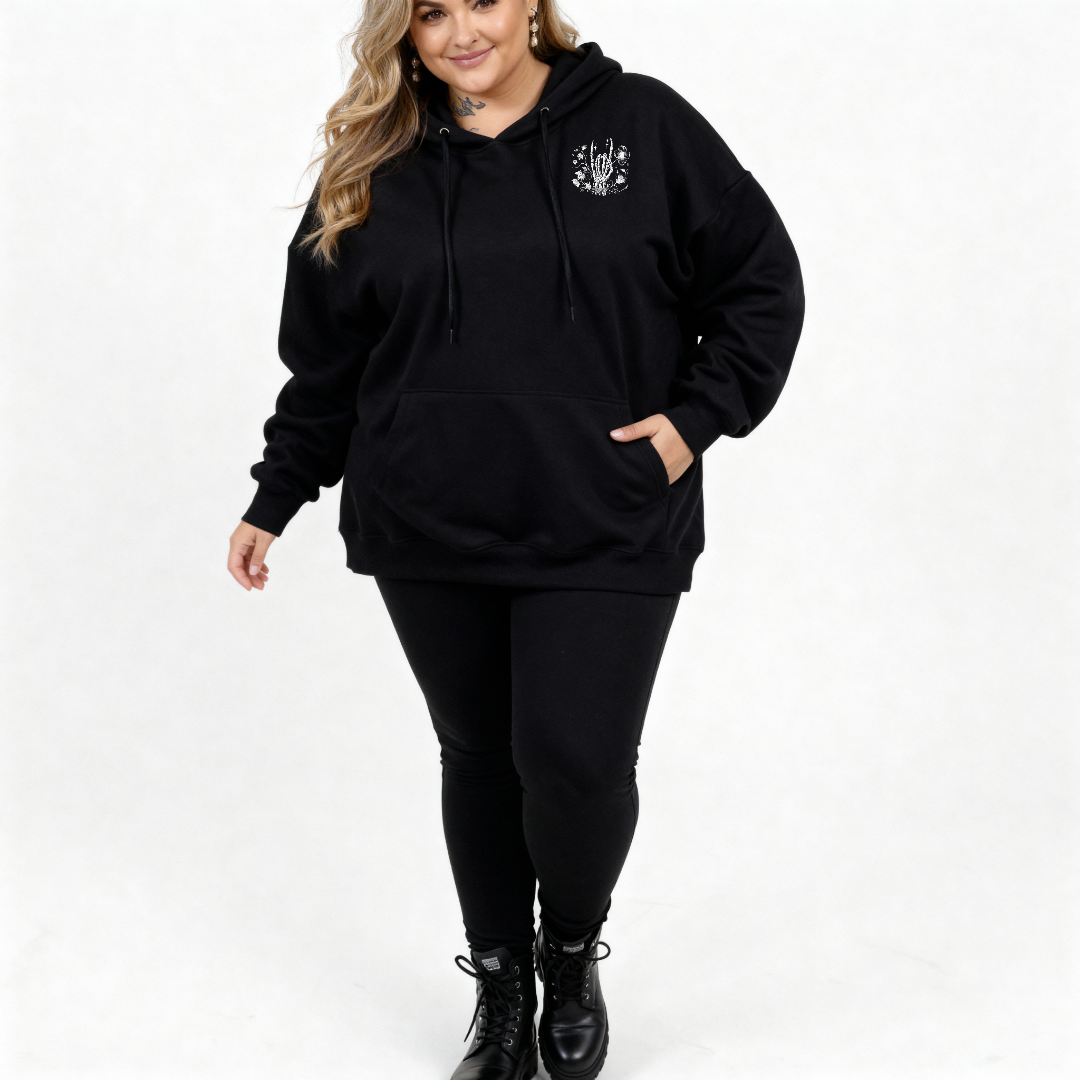 Inner Peace bold graphic print detail oversized black cotton hoodie plus size women's Australia