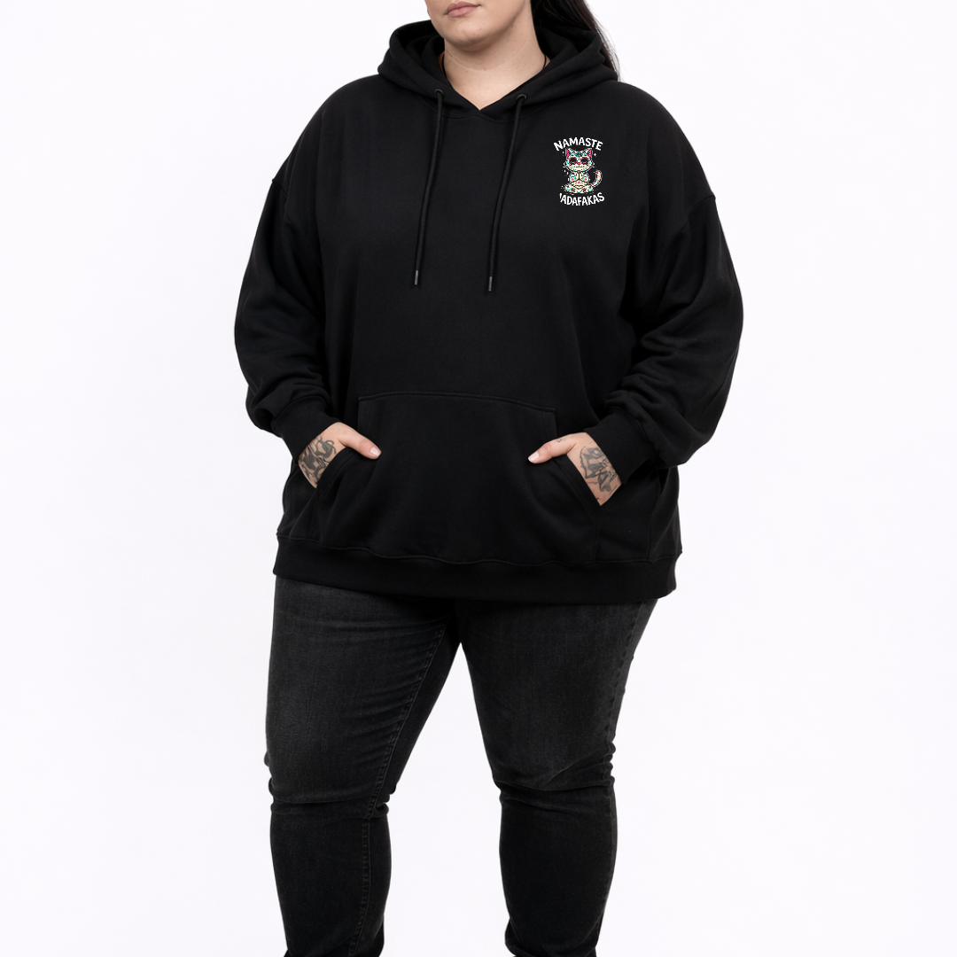 Namaste bold graphic print detail oversized black cotton hoodie plus size women's Australia