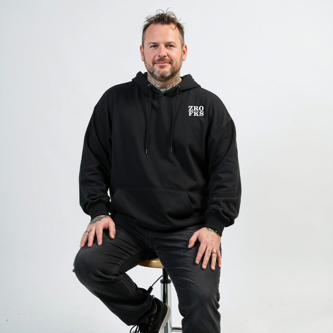 Zero Fucks bold graphic print detail oversized black cotton hoodie plus size women's Australia