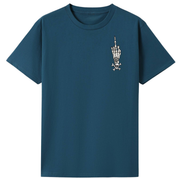 A teal oversized tee with a small Fuck Your Feelings graphic on the left chest.