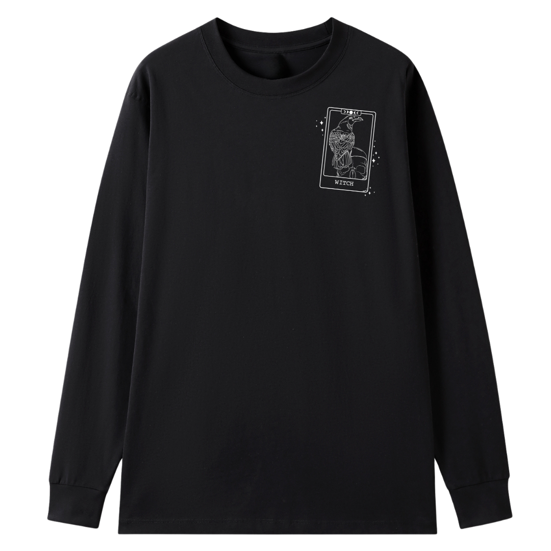 A black long sleeve tee with a small We'll Come Back Again graphic on the left chest.