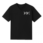 A black V neck oversized tee with a small Support Your Local Coven graphic on the left chest.