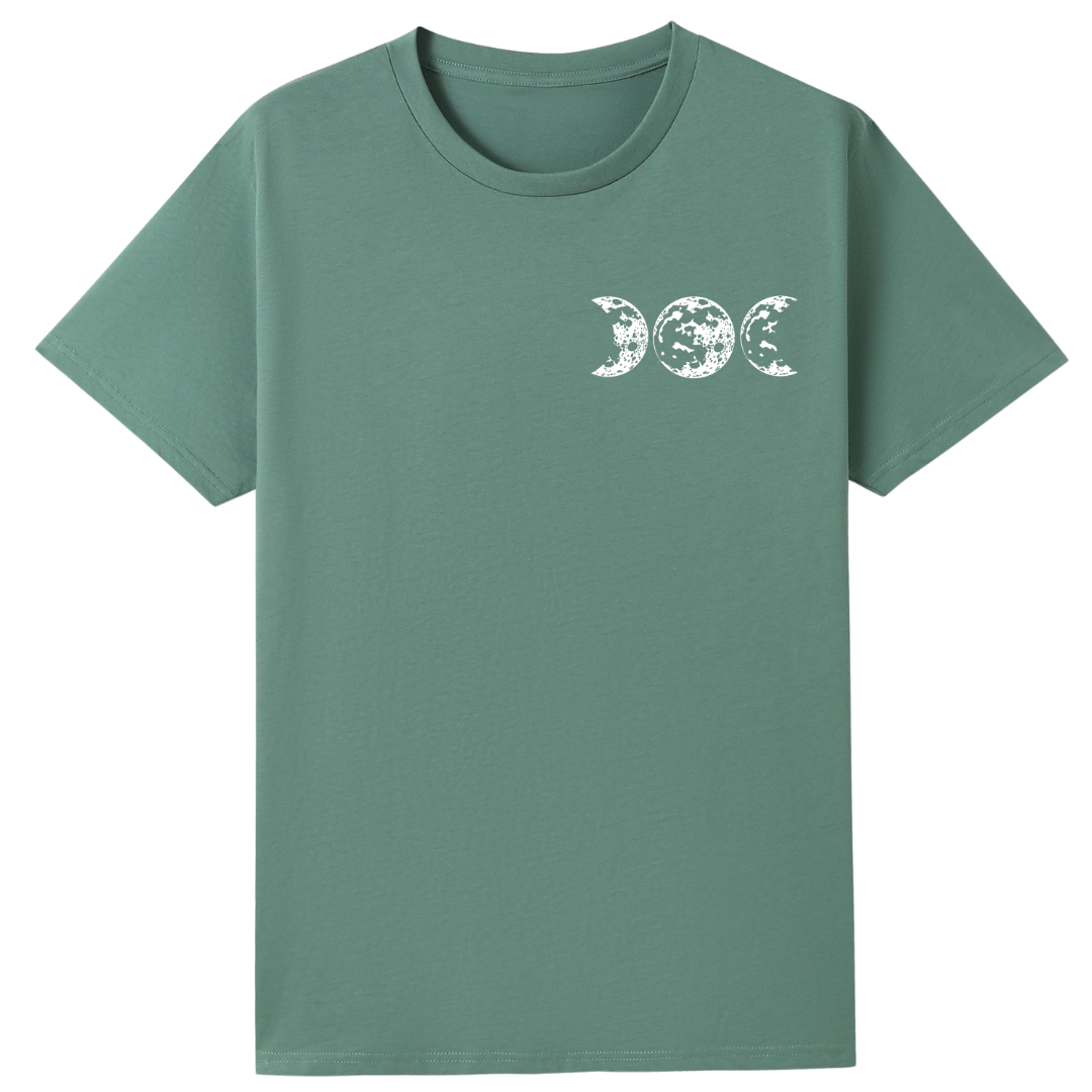 A slate green oversized tee with a small Support Your Local Coven graphic on the left chest.