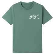A slate green oversized tee with a small Support Your Local Coven graphic on the left chest.