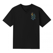 A black V neck oversized tee with a small Be Magic snake graphic on the left chest.